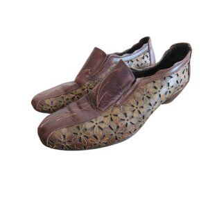 PIKOLINOS Romana Tooled Leather Floral Slip On Comfort Shoes Academia Boho Sz 8